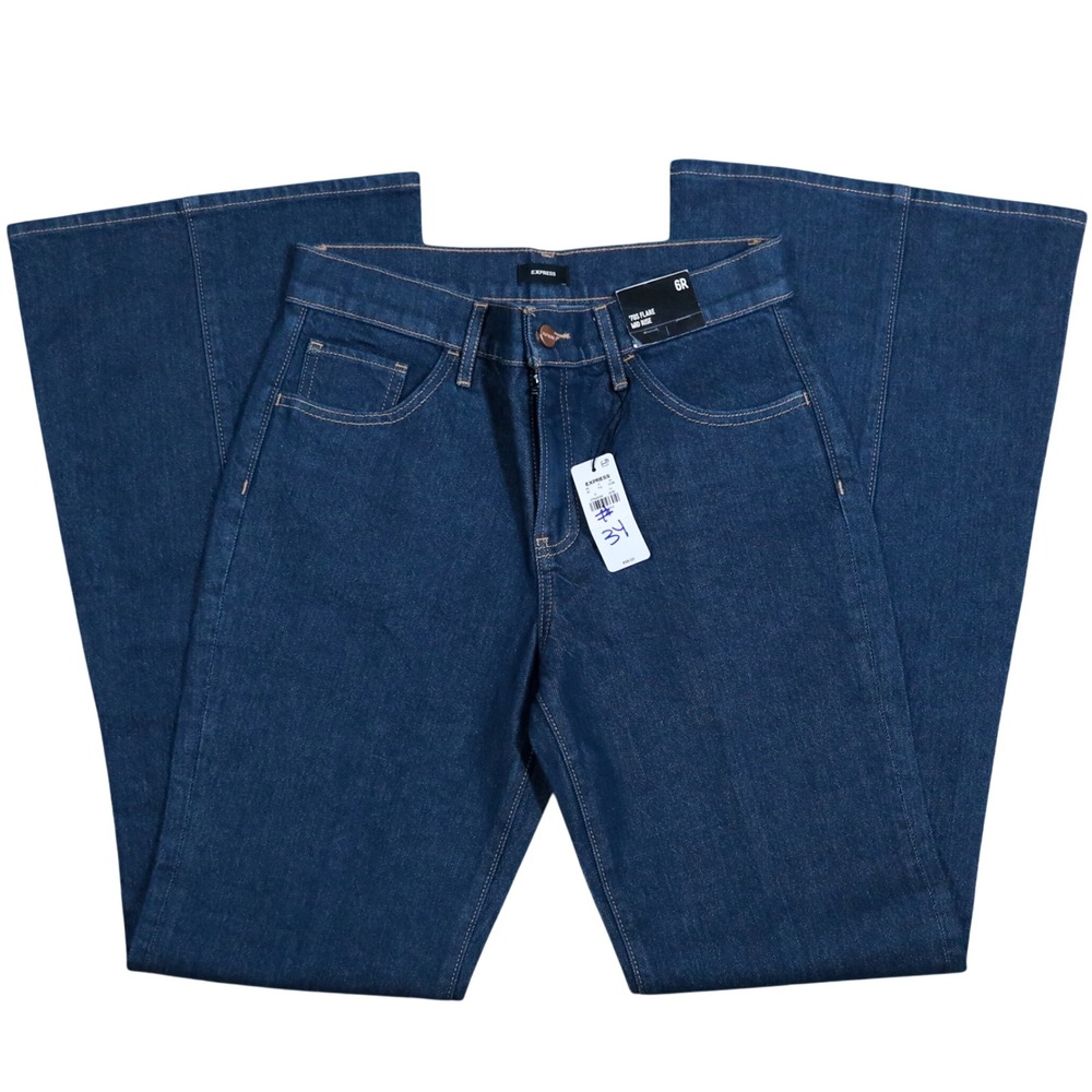 Express 70s Flare Jeans Womens 6R Dark Wash Mid Rise Conscious Edit NWT $98 - Picture 2 of 12